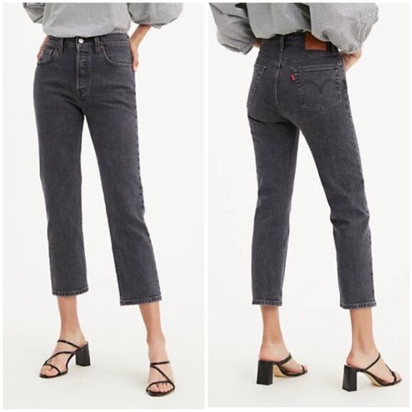 NWT Levi’s Premium 501 Original Cropped Jeans Size 28x28 Faded‎ Black Wash - Picture 1 of 9
